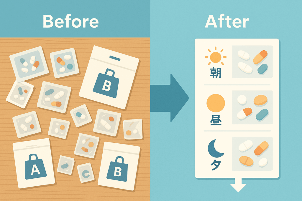 外来服薬支援1のbefore、afterイメージ
